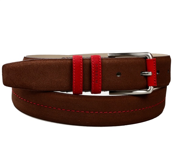 Ceinture en Daim Marron et Rouge