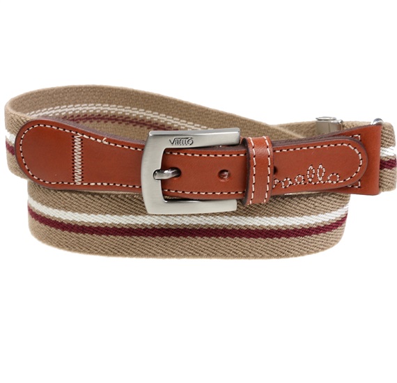 Ceinture Enfant Élastique Beige à Rayure Grenat