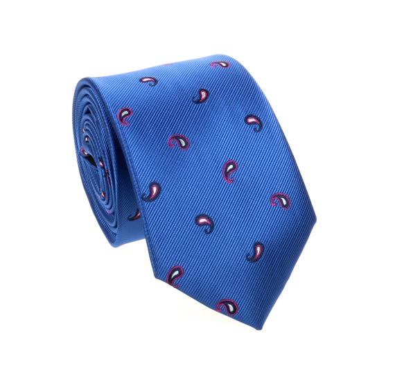 Cravate Bleu Cachemire Fuchsia et Noir