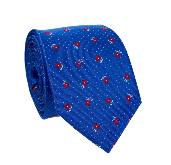 Cravate Bleu Ciel avec Roses Rouges