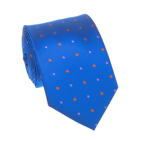 Cravate Bleu Ciel Pois Orange et Violets