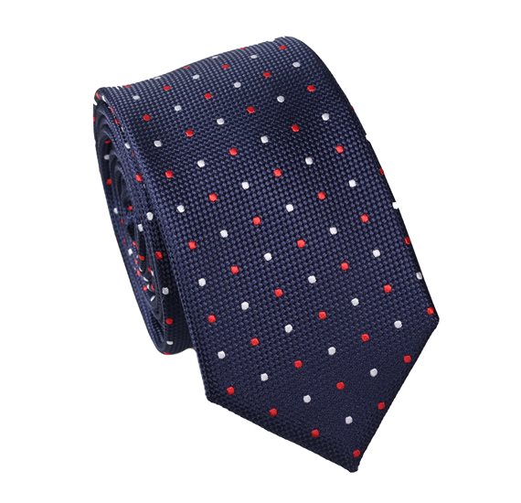 Cravate Bleue à Pois Rouges et Blancs