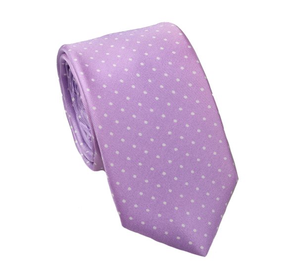 Cravate en Soie Mauve à Pois Blancs