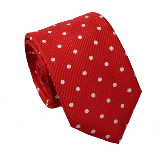 Cravate Cadet en Soie Rouge à Pois Blancs