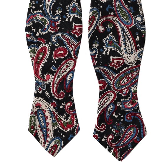 Cravate Noeud Papillon Noire à Motifs Cachemire Bleu et Grenat