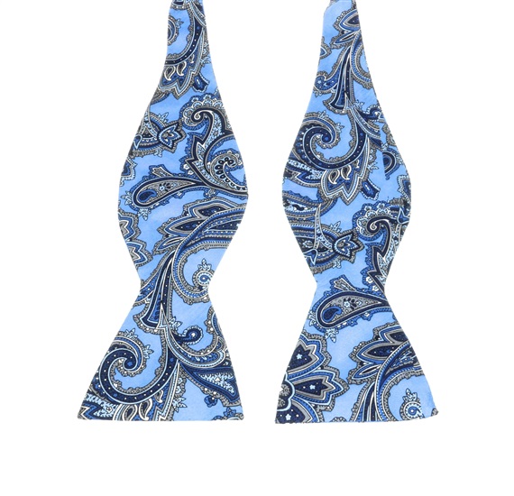 Cravate Noeud Papillon en Soie Céleste Cachemire Bleu