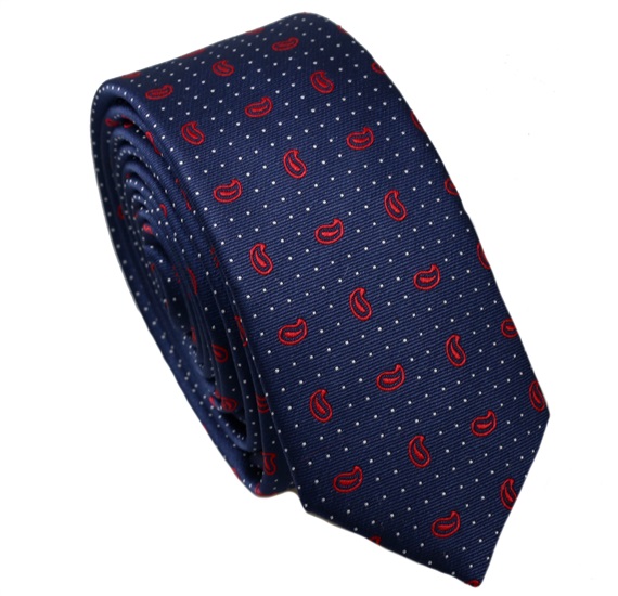 Cravate Étroite Bleue Cachemire Rouge