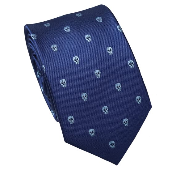 Cravate Étroite Bleu Marine avec Têtes de Mort