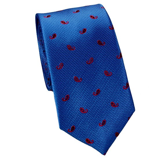 Cravate Étroite Bleu Royal Paisley Rouge
