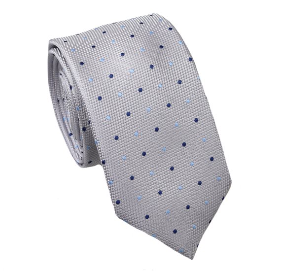 Cravate Étroite Grise à Pois Bleus