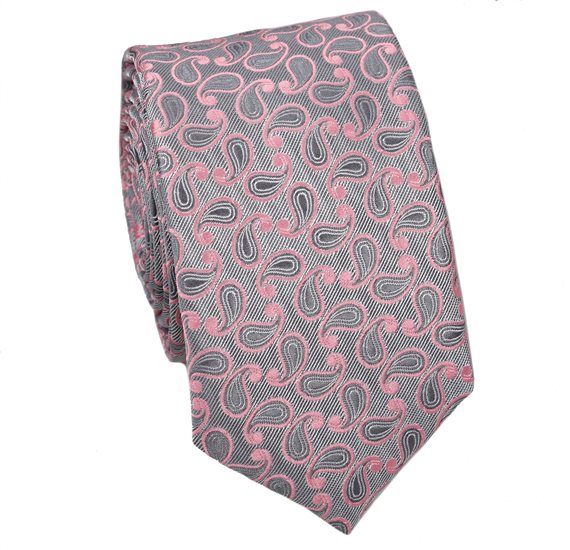 Cravate Étroite Grise Paisley Rose