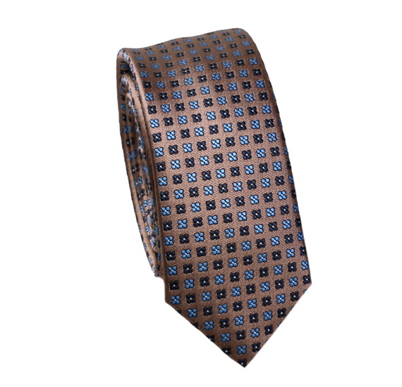 Cravate Étroite Marron Trèfle Bleu