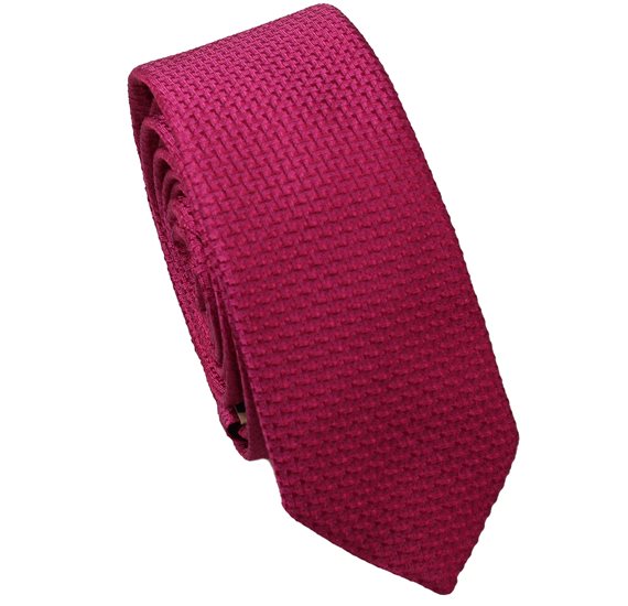 Cravate Étroite en Soie Magenta Brocart