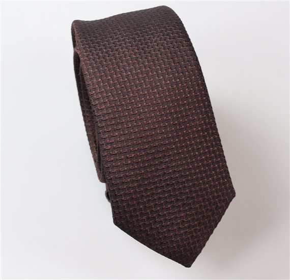 Cravate Étroite en Soie Marron Brocart