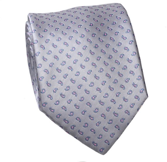 Cravate Grise Perle Paisley Rose