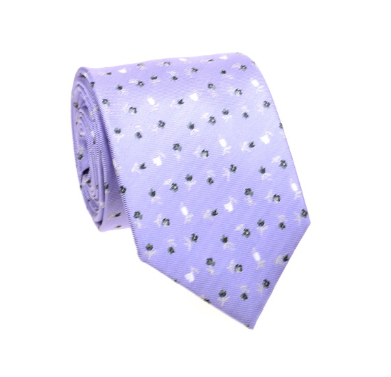 Cravate Mauve avec Fleurs Grises