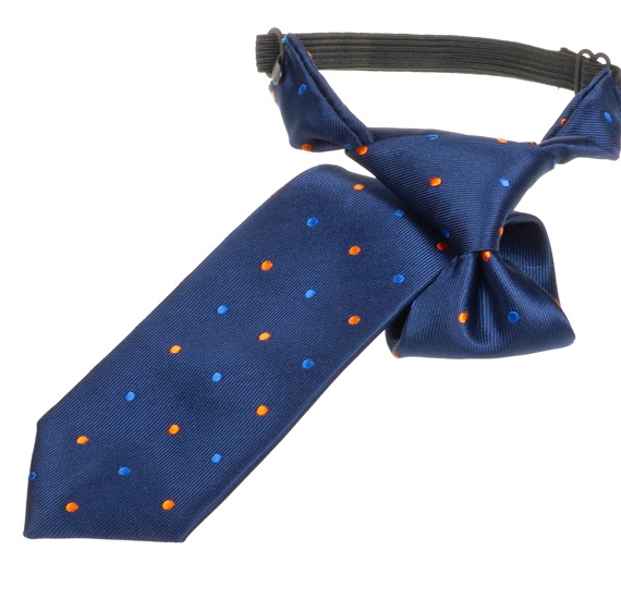 Cravate Enfant Bleu Marine à Pois Orange