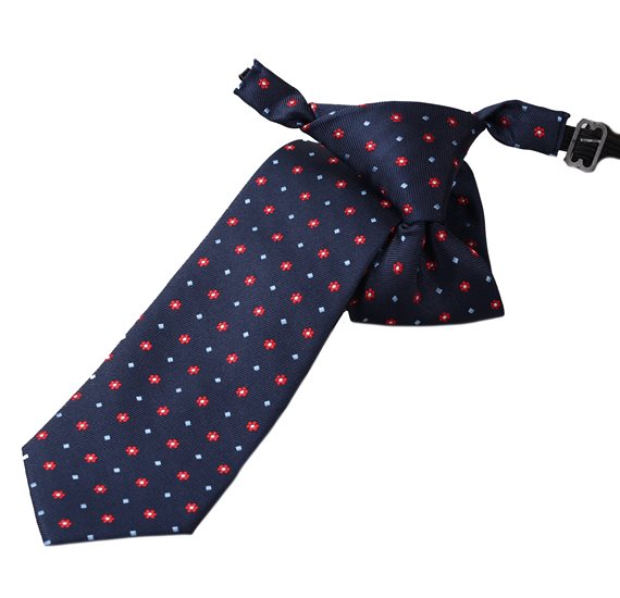 Cravate Enfant Bleu Marine Fleurs Rouges