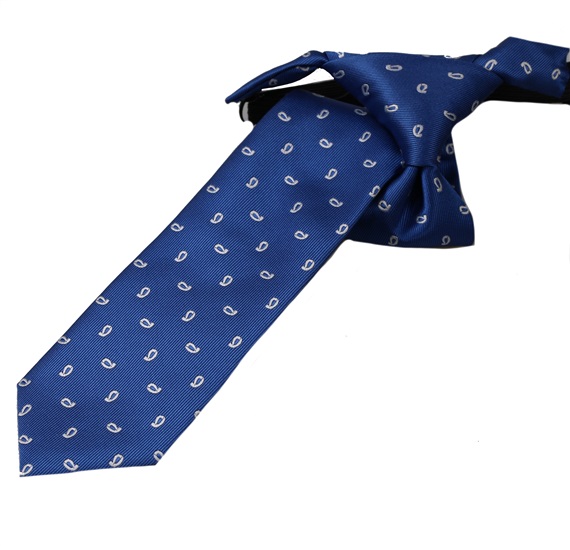Cravate Enfant Bleu Cachemire Blanc