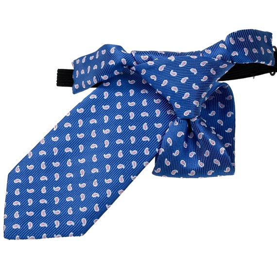 Cravate Enfant Bleu Ciel à Motif Cachemire Rose