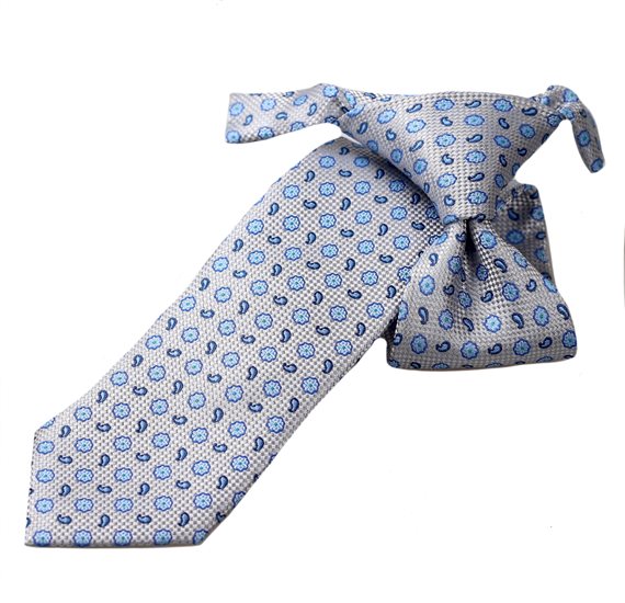 Cravate Enfant Fleurs Gris et Bleu