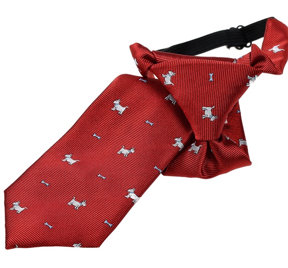 Cravate Enfant Grenat avec Chiens Blancs