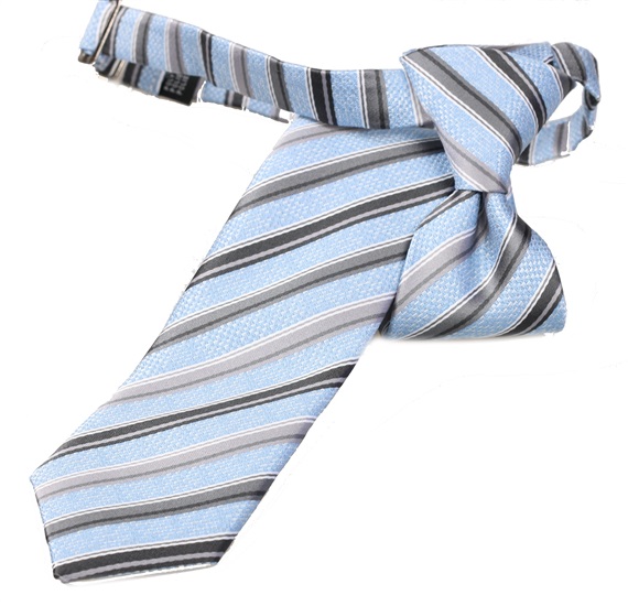 Cravate Enfant Rayures Bleu Ciel et Gris