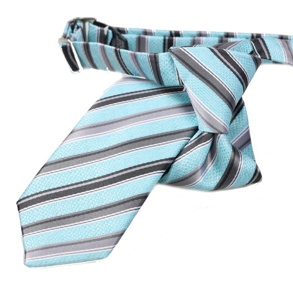Cravate Enfant Rayures Turquoises et Grises