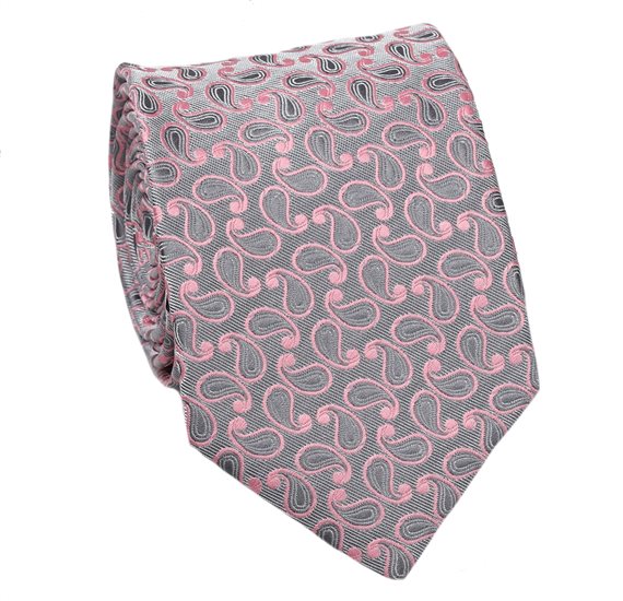 Cravate Paisley Grise et Rose
