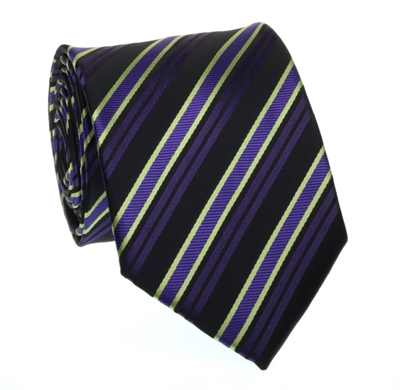 Cravate à Rayures Violettes, Noires et Vert Lime