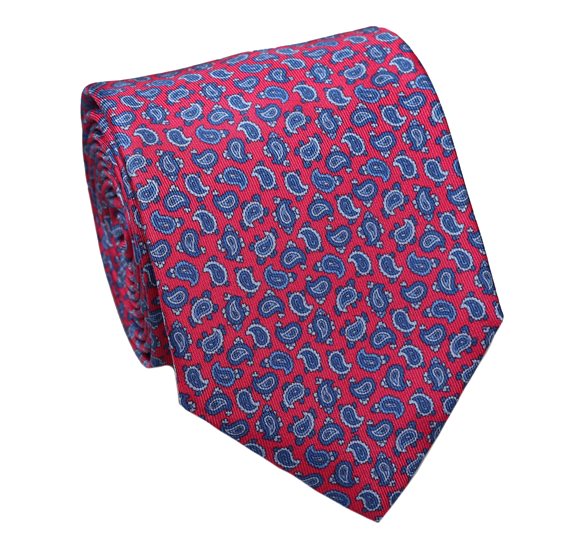 Cravate Rouge Fraise en Soie Naturelle Paisley