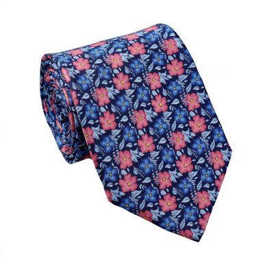 Cravate en Soie Bleue Motif Liberty