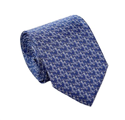 Cravate en Soie Bleu Royal Fleurs Blanches