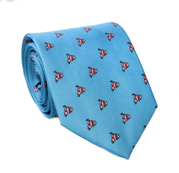 Cravate en Soie Bleu Turquoise avec Vespas Rose