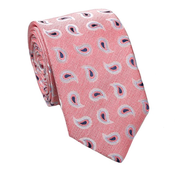 Cravate en Soie Corail avec Motif Paisley
