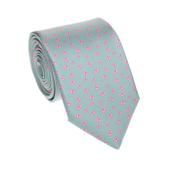 Cravate en Soie Papillons Gris Perle