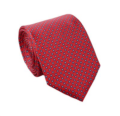 Cravate en Soie Rouge à Pois Bleus