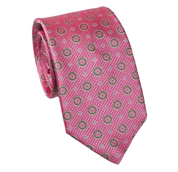 Cravate en Soie Rose Design Florentin Vert