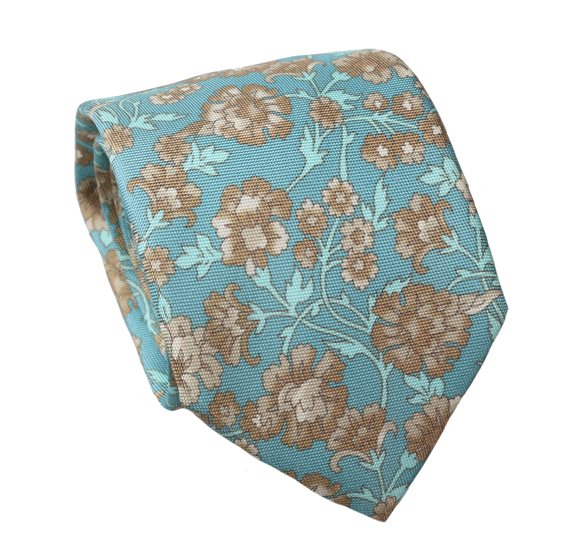 Cravate en Soie Vert Mer Fleurs