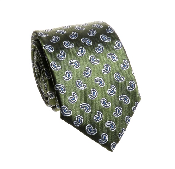 Cravate Vert Feuille Cachemire Bleu