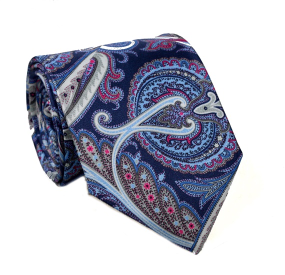 Cravate et Mouchoir Cachemire Bleu en Soie Naturelle