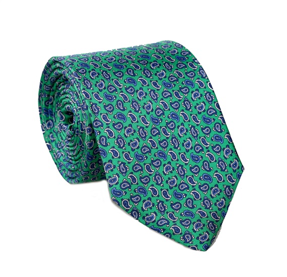 Cravate et Mouchoir Cachemire Vert en Soie Naturelle