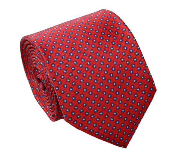 Cravate et Mouchoir Dessin Rouge et Bleu en Soie Naturelle