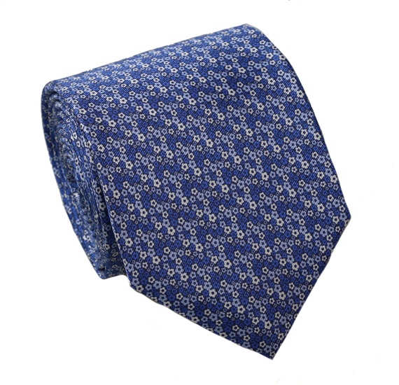 Cravate et Mouchoir Fleurs Bleues en Soie Naturelle
