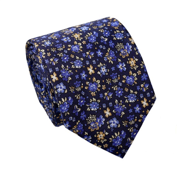 Cravate et Pochette Fleurs Bleues en Soie Naturelle