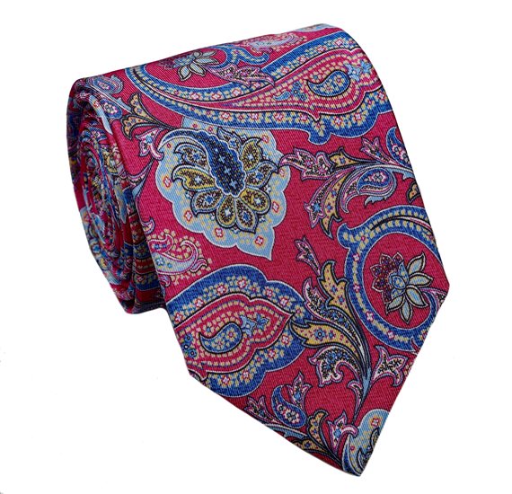 Cravate et Mouchoir Fuchsia en Soie Naturelle à Motif Paisley