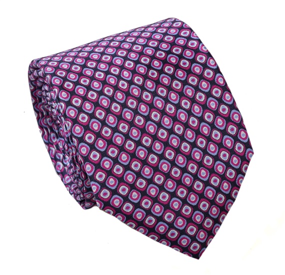 Cravate et Mouchoir Géométrie Magenta en Soie Naturelle