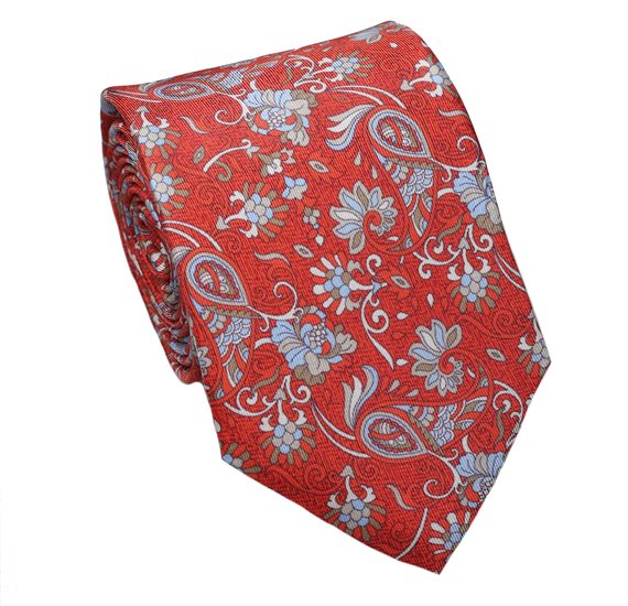Cravate et Mouchoir Rouge Brique en Soie Naturelle à Motif Paisley