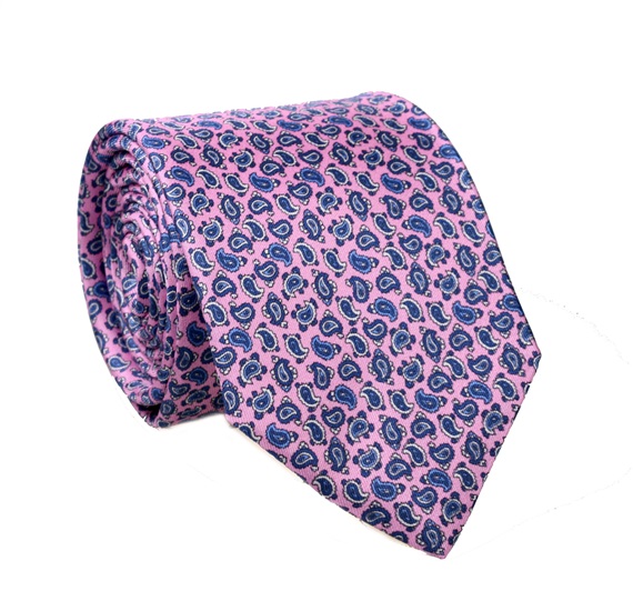 Cravate et Mouchoir Rose Cachemire en Soie Naturelle