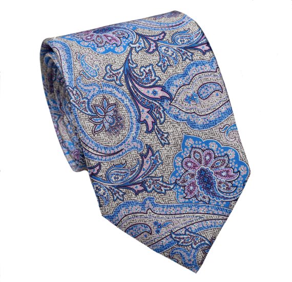 Cravate et Mouchoir en Soie Bleu Paisley